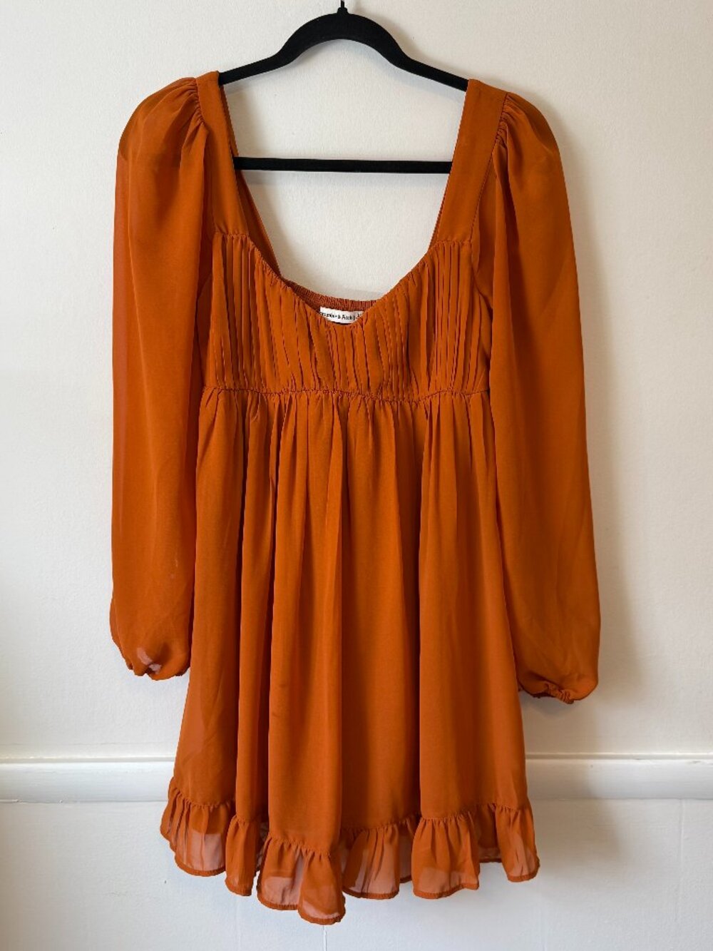 Abercrombie & Fitch Women's Mini Dress XS Orange Square Neck Puff Sleeve Smocked